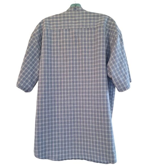 Baxter Brand Natural Clothing Shirt Linen Cotton Blend Blue Plaid L Band Collar - Picture 3 of 15